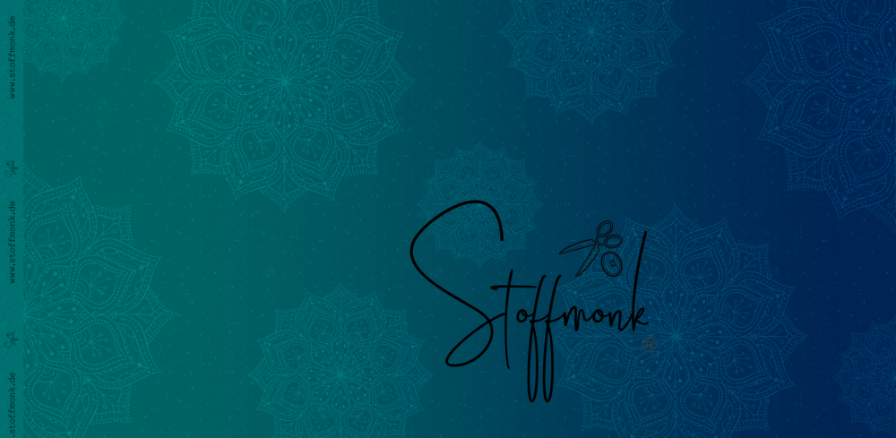 2603-06 - 0,35 meter Mandala Verlauf Petrol/grün - Bio French Terry